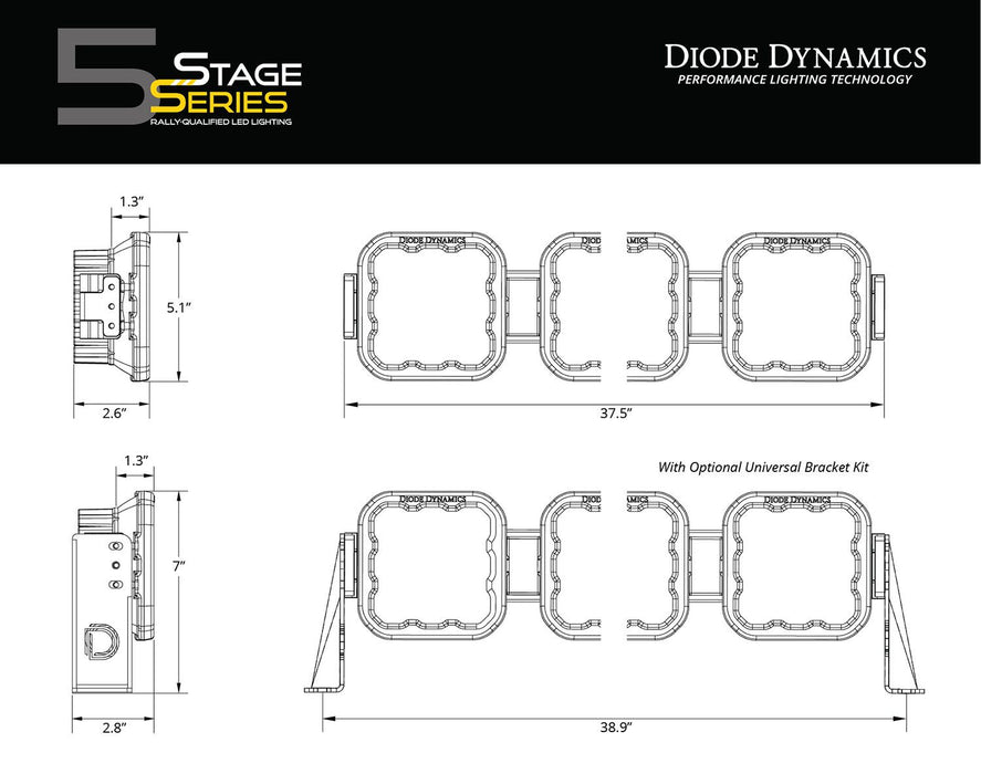 Diode Dynamics SS5 CrossLink 6-Pod LED Light Bar w/Universal Bracket Kit