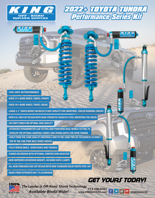 King Shocks 2022+ Toyota Tundra 2.5 Dia w/ Remote Reservoir Coilover & Adjuster (Full set front and rear)