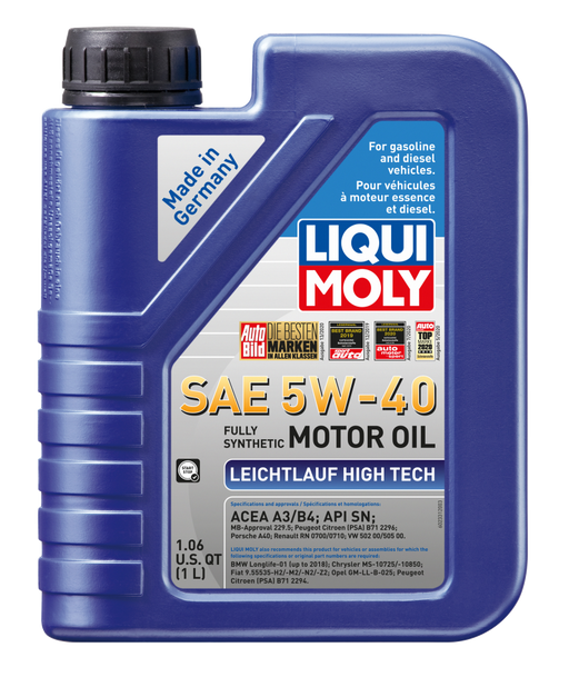 LIQUI MOLY 1L Leichtlauf (Low Friction) High Tech Motor Oil 5W40 - Case of 6